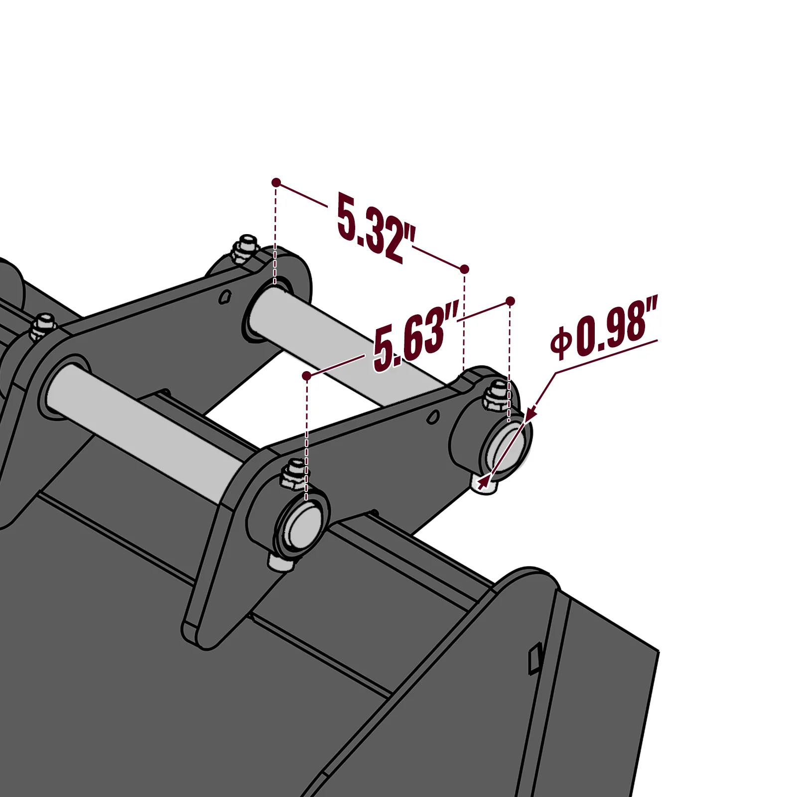 12" Backhoe Bucket without Pins, 3-Carbon Steel Teeth (for SKU: 150162, 150163, 150164, 201162, 201163, 201164) - Image 3